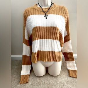 AE AMERICAN EAGLE Cozy Trendy Fall Striped Crew Neck Ribbed Sweater Sz XL